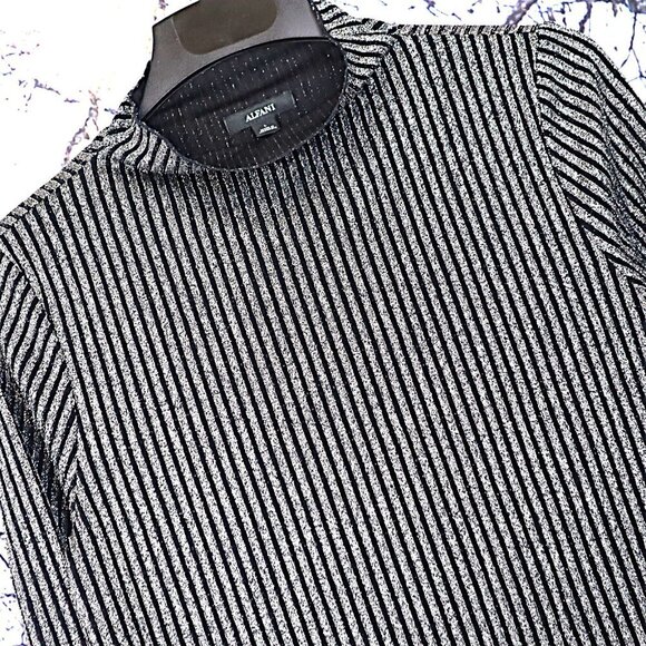 METALLIC SWEATER L Alfani Lightweight Spring Dressy Mockneck Silver Black Y2K - Picture 1 of 8